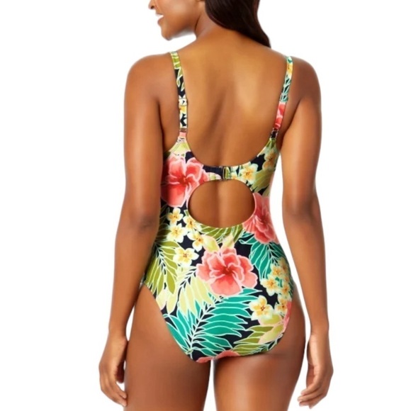 NEW HURLEY One-Piece Swimsuit in Pink Poppy Tropics Floral - Size Small - Picture 2 of 3